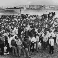Protests at the University of Durban-Westville Campus, May 1972. Source: Van Niekerk Collection, No: 1152/518. University of KwaZulu-Natal, Special Collections, Gandhi-Luthuli Documentation Centre.